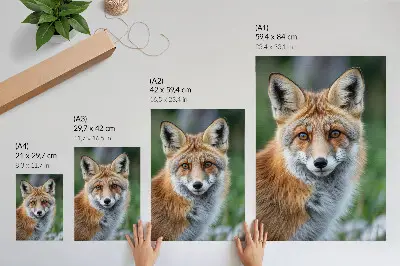 Kunstdruck auf Leinwand Fuchsporträt in warmen Farbtönen mit grünem Hintergrund