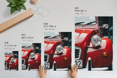 Poster mit klassischem Auto in ausdrucksstarker Detailansicht und Retro-Atmosphäre