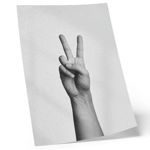 Kunstdruck auf Leinwand schwarz-weiße Geste des Friedens im minimalistischen und eleganten Design