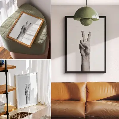 Kunstdruck auf Leinwand schwarz-weiße Geste des Friedens im minimalistischen und eleganten Design