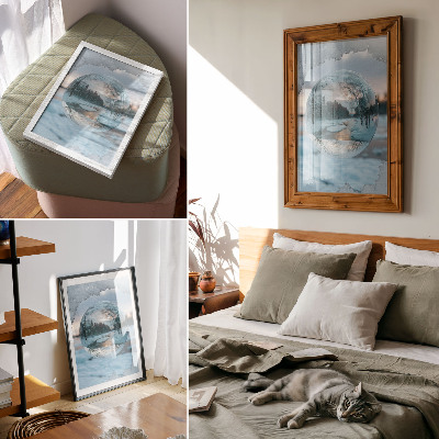 Poster Winterlandschaft mit blauen Spiegelungen der Bäume