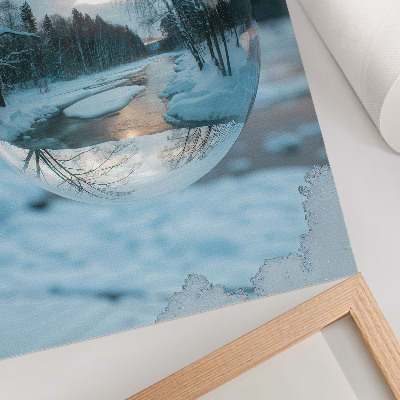 Poster Winterlandschaft mit blauen Spiegelungen der Bäume