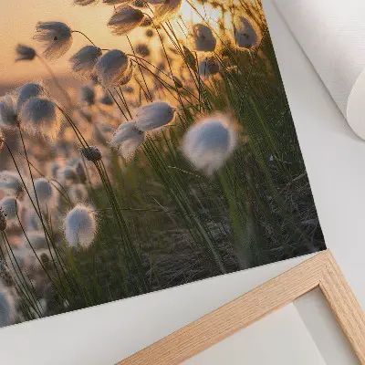 Kunstdruck auf Leinwand mit Gräsern im Sonnenuntergang in warmen Farben für eine natürliche Atmosphäre