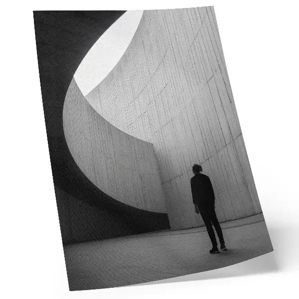 Wandposter mit geschwungener Architektur in monochromen Farbtönen