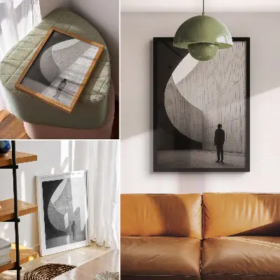 Wandposter mit geschwungener Architektur in monochromen Farbtönen