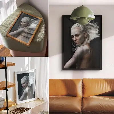 Poster dunkler Hintergrund mit Fokus auf zartem weißem Haar