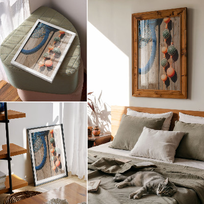 Kunstdruck leinwand Bunte Bojen, Holzwand, maritime Akzente