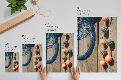 Kunstdruck leinwand Bunte Bojen, Holzwand, maritime Akzente