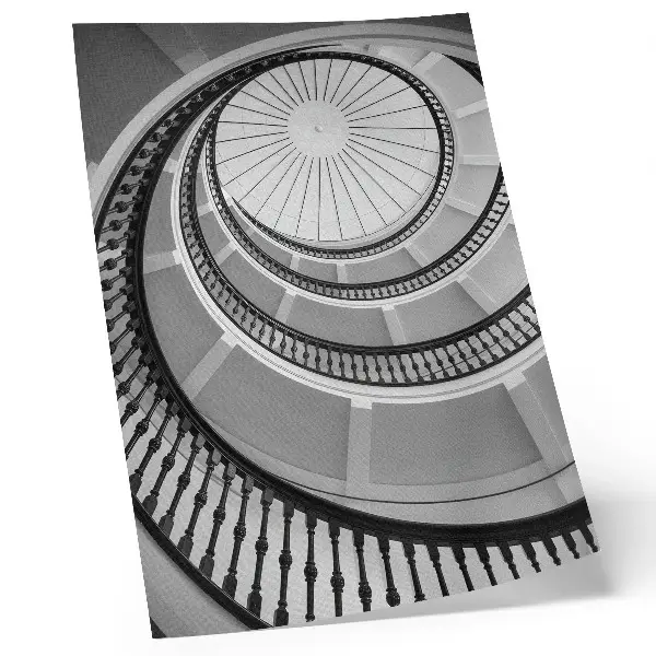 Wandposter schwarz-weiße Wendeltreppe in modernem und elegantem Design