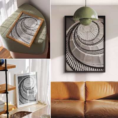 Wandposter Schwarz-weiße Wendeltreppe, modern und elegant