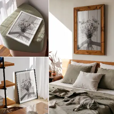 Kunstdruck auf Leinwand zarte Blumen im minimalistischen und eleganten Stil