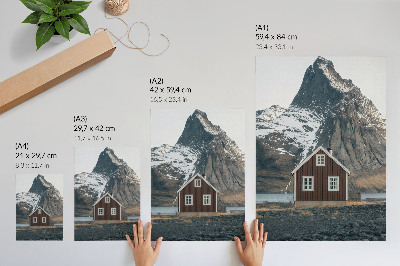 Kunstdruck leinwand Berglandschaft, Holzhaus, schneebedeckte Gipfel