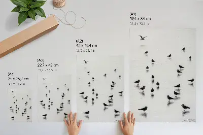 Leinwand Kunstdruck Vögel über dem Wasser mit subtilen Spiegelungen im minimalistischen Stil