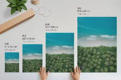 Poster mit türkisfarbenen Wellen und Palmen für eine harmonische und friedliche Atmosphäre