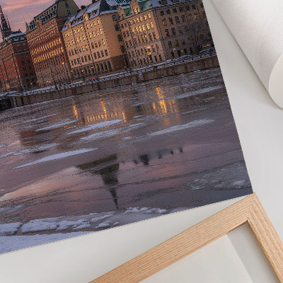 Poster Stadtpanorama Sonnenuntergang Eisfragmente