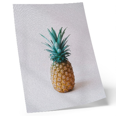 Wandposter Ananas mit türkisfarbenen Blättern auf weißem Hintergrund