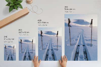 Poster Weißer Schneehimmel, Silhouette der Berge