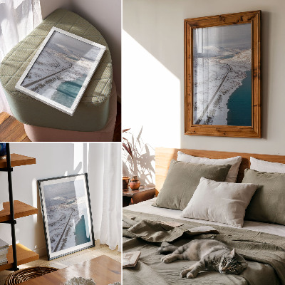 Kunstdruck leinwand Verschneite Landschaft, minimalistisches blaues Wasser