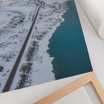 Kunstdruck leinwand Verschneite Landschaft, minimalistisches blaues Wasser