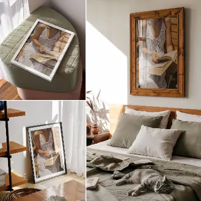 Kunstdruck auf Leinwand Frau mit einem Buch auf einer Holzbank im Sonnenlicht