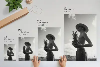 Kunstdruck auf Leinwand Monochrome Figur mit Hut im Ananasfeld