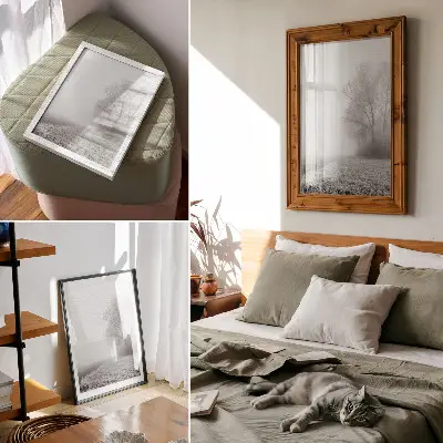 Kunstdruck auf Leinwand mit sanftem Nebel in einer friedlichen winterlichen Waldlandschaft