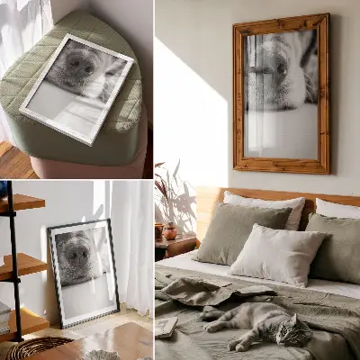 Kunstdruck auf Leinwand nahaufnahme eines Hundes mit minimalistischer Schwarz-Weiß-Textur