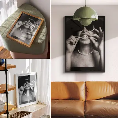 Wandposter schwarz-weiße Perlen im Glamour-Stil mit kontrastierenden Gläsern