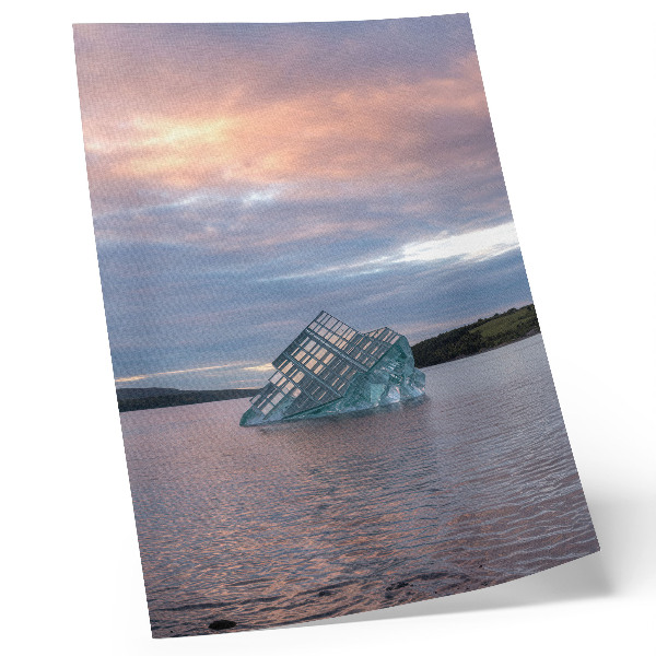 Wandposter Glasstruktur im Wasser unter dem Himmel