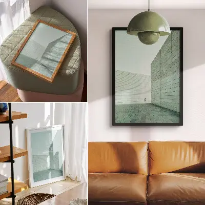 Wandposter graue geometrische Wände mit minimalistischer Figur