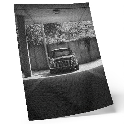 Wandposter Klassischer Wagen in Schwarz-Weiß in der Garage