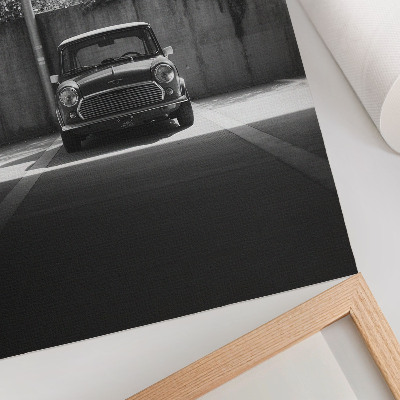 Wandposter Klassischer Wagen in Schwarz-Weiß in der Garage
