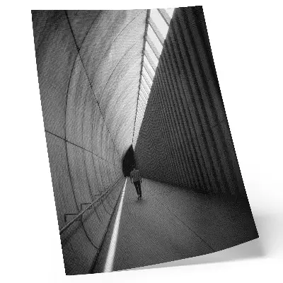 Kunstdruck auf Leinwand mit minimalistischem Tunnelschatten in Linienperspektive