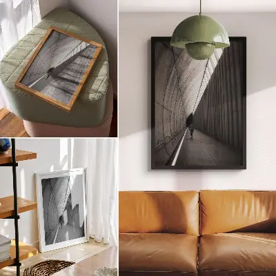 Kunstdruck auf Leinwand mit minimalistischem Tunnelschatten in Linienperspektive