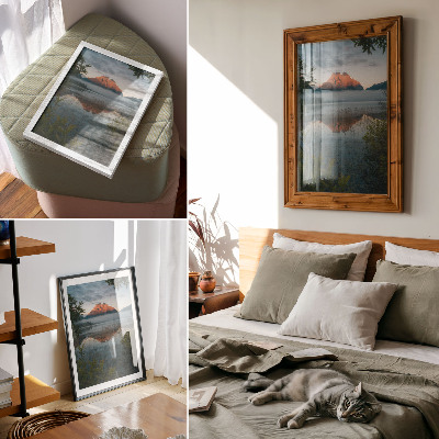 Kunstdruck leinwand Berglandschaft spiegelt sich im Wassernebel