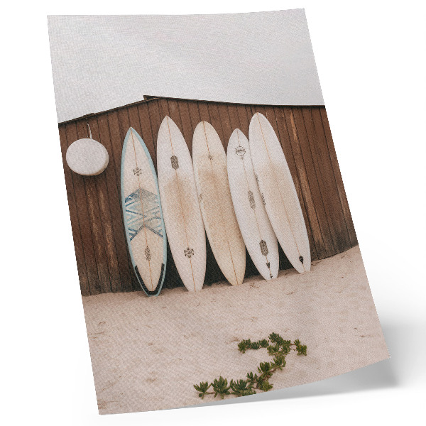 Poster Surfbretter, Holzwand, zartes Grün