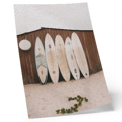 Poster Surfbretter, Holzwand, zartes Grün