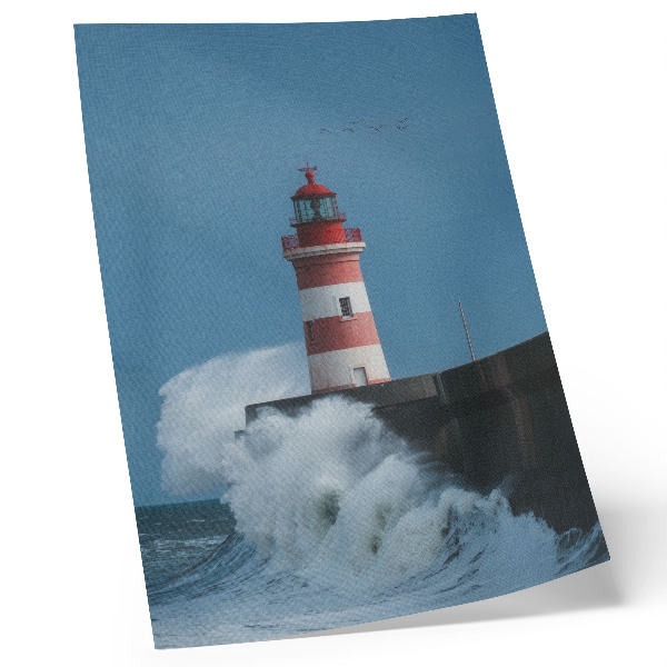 Kunstdruck leinwand Leuchtturm, blauer Himmel, Meereswellen