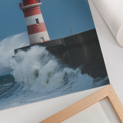 Kunstdruck leinwand Leuchtturm, blauer Himmel, Meereswellen