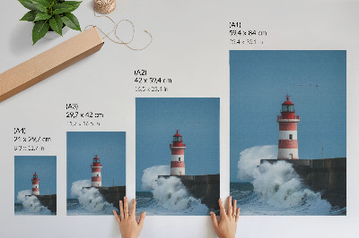 Kunstdruck leinwand Leuchtturm, blauer Himmel, Meereswellen