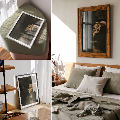 Poster Farn über dem Wasser, harmonische Tropfen, Spiegelung