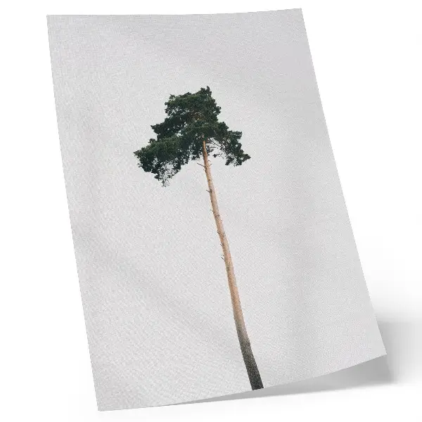 Poster mit minimalistischem Design eines einsamen Baums vor hellem Hintergrund