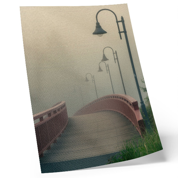 Wandposter Nebelbrücke Laternen Harmonie Sanftheit