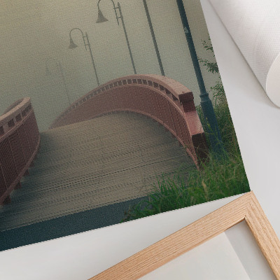 Wandposter Nebelbrücke Laternen Harmonie Sanftheit