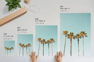 Poster Palmen vor blauem Hintergrund mit motivierender Urlaubsstimmung und Natur