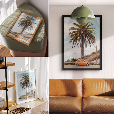 Poster Palmenbaum-Retro-Auto, Natur, sorglos