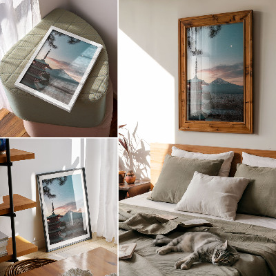 Kunstdruck leinwand Pagode im Hintergrund, Bergfarben im Himmel in harmonischer Harmonie
