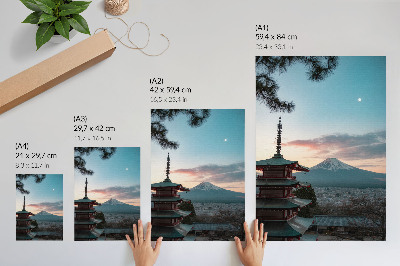 Kunstdruck leinwand Pagode im Hintergrund, Bergfarben im Himmel in harmonischer Harmonie