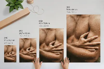 Kunstdruck auf Leinwand muskulöse Silhouette mit Hautdetails und Wassertropfen