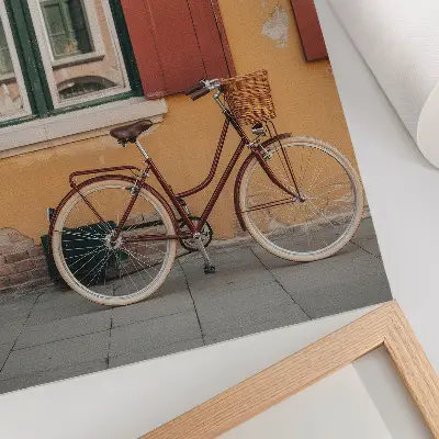 Leinwandkunstdruck Fahrrad vor einer farbenfrohen Retro-Fassade